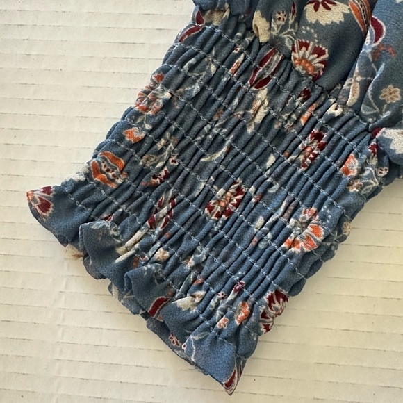 MISA Los Angeles Blue Floral Tiered Off the Shoulders Summer, Blue,Mini Dress, S - Picture 7 of 11